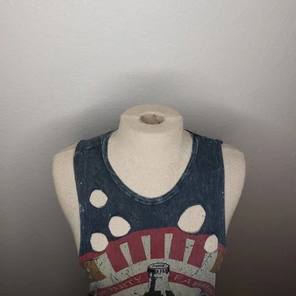 Coca Cola Womens Tank Top Small The Classic Grey Distressed Holes Party Favorite - Picture 10 of 12
